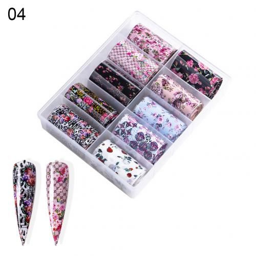 Holographic Starry Leopard Flower Nail Foil Nails Nail Art Transfer Foils Wraps Acrylic Nails Design 10 Rolls