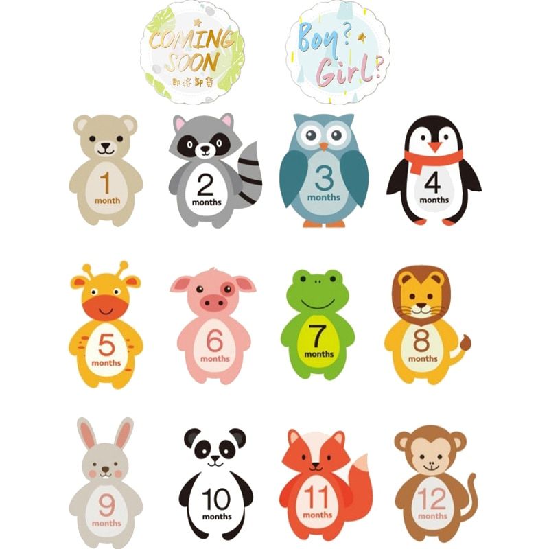 Warmom 12PCS Month Sticker Baby Photography Milestone Memorial Monthly born Commemorative Card Number Photo Props Accessories