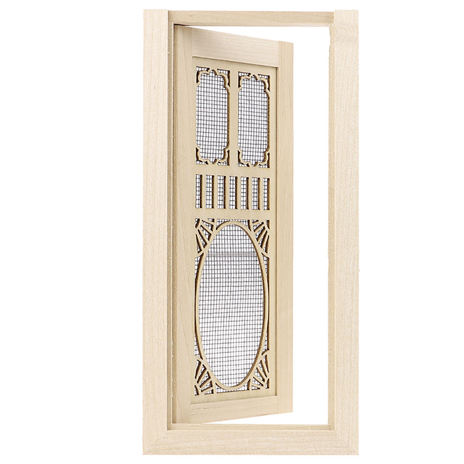 Mini Wood Door Fine Workmanship Accessory 1/12 Scale Wood External Hollow Screen Door for Scene Props