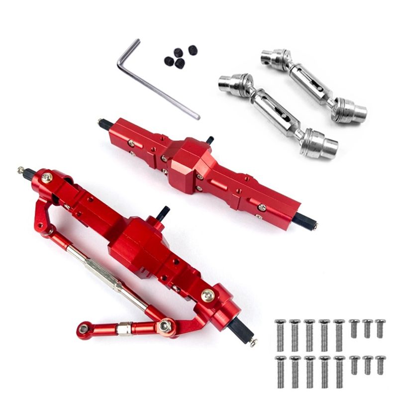 Metal Front & Rear Bridge Axle Gear Box with Drive Shaft for WPL C14 C24 B14 B24 1/16 RC Car Upgrade Parts,Red