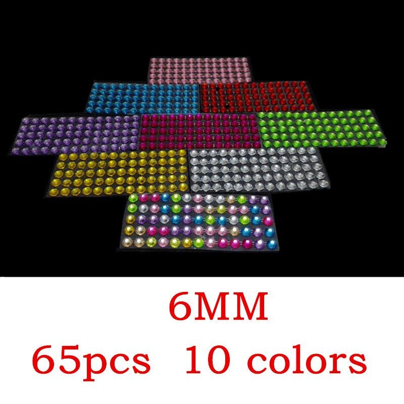 Rhinestones Sticker 65 Pcs /set Beauty 6mm Crystals Rhinestones Decor Styling Mobile/pc Art Diamond Self-adhesive Stickers