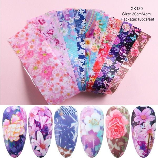 10pcs Flower Chic Lace Transfer Foils Black White Hollow Lace Flower Sliders Colorful Self-Adhesive 3D Nail Stickers NFCQ918