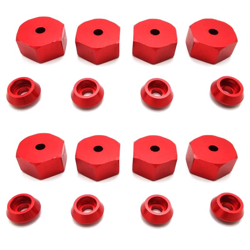 8PCS 5mm to 12mm Metal Combiner Wheel Hub Hex Adapter for WPL D12 C24 C34 B24 B36 MN D90 D99 RC Car Upgrade Parts,Red