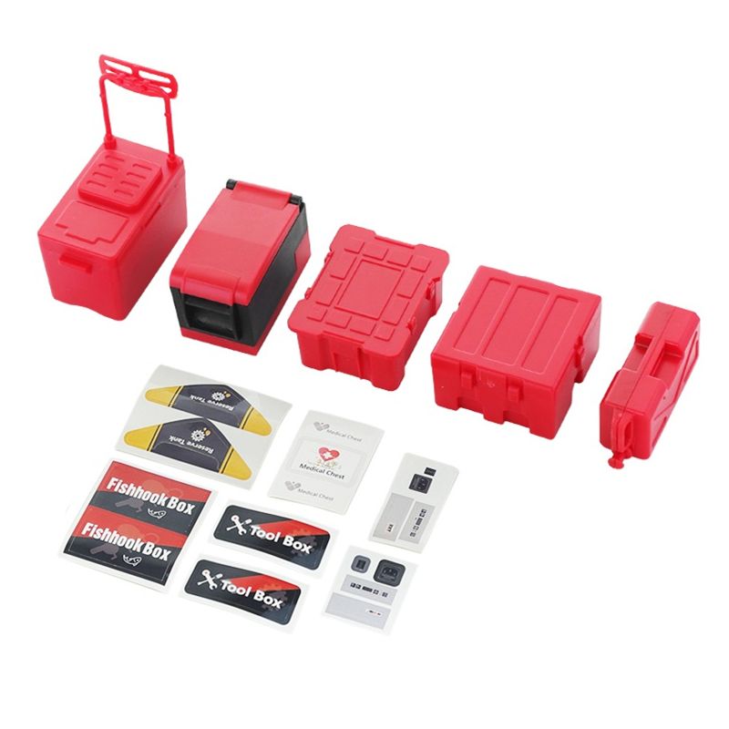 5PCS/Set Simulated Decorations Fuel Tank Toolbox Refrigerator for 1/10 RC Crawler Traxxas TRX4 Axial SCX10 Redcat,Red