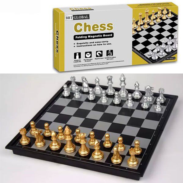 48 cm Foldable Magnetic Chess Board Game with Gold & Silver Pieces Indoor Family Games