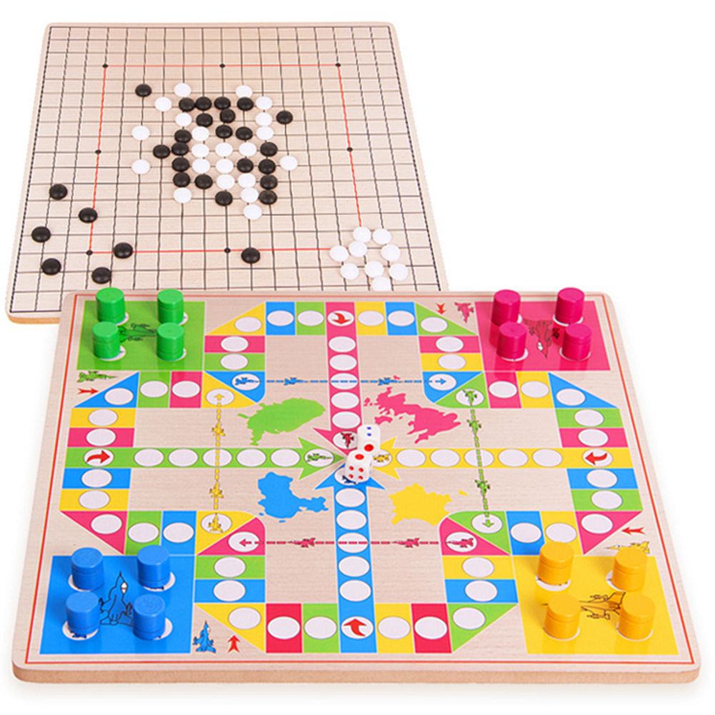 3 in 1 Double-Faced Wooden Flying Ludo Go Game Gomoku Travel Board Family Toy