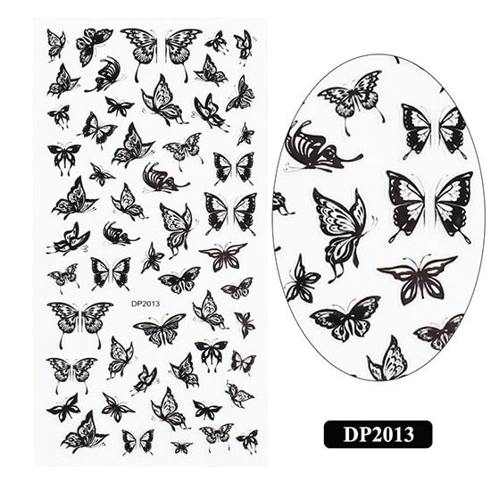 Black Butterfly Nail Sticker Decal Slider Snowflake Floral Foils Nail Art Decor Gel Polish Adhesive Paper Manicure TRDP2013-2024