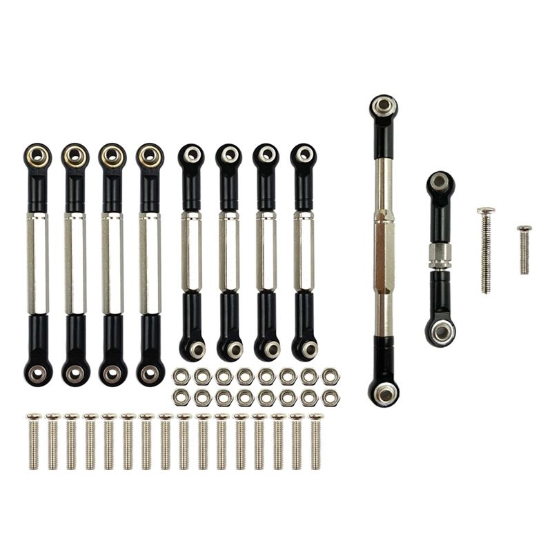for WPL C14 C24 C24-1 B14 B24 1/16 RC Car Upgrade Parts Metal Pull Rod Steering Link Rod Set Accessories,Black