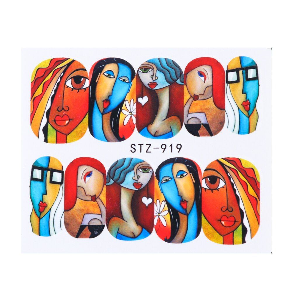 1 Sheet Abstract Face Design Nail Art Sticker Cool Girl Water Transfer Decals Slider For Nails Art Decoration Wraps SASTZ906-921