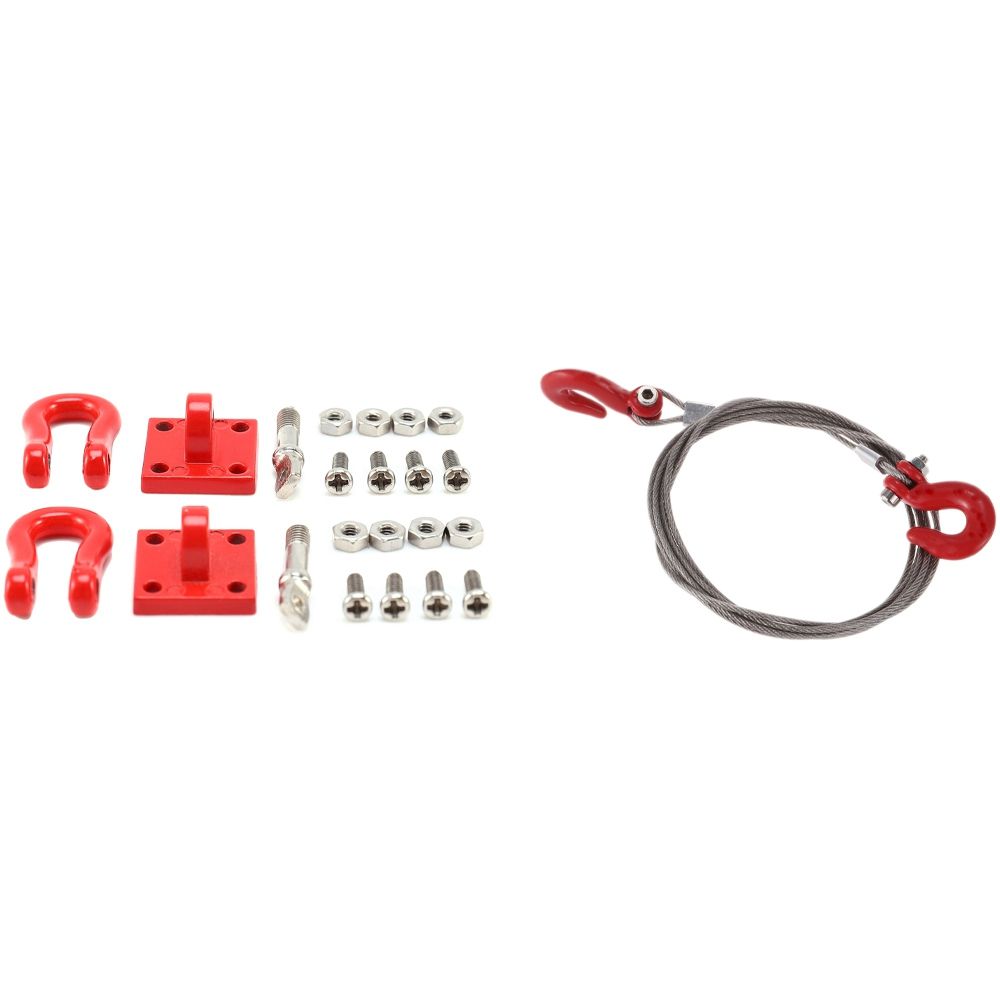 1Pcs 1/10 Rc Car Crawler Steel Tow Rope with Hooks & 2Pcs Metal Front Rear Bumper Rescue Trailer Hook & Mount Set ， RC car Crawler