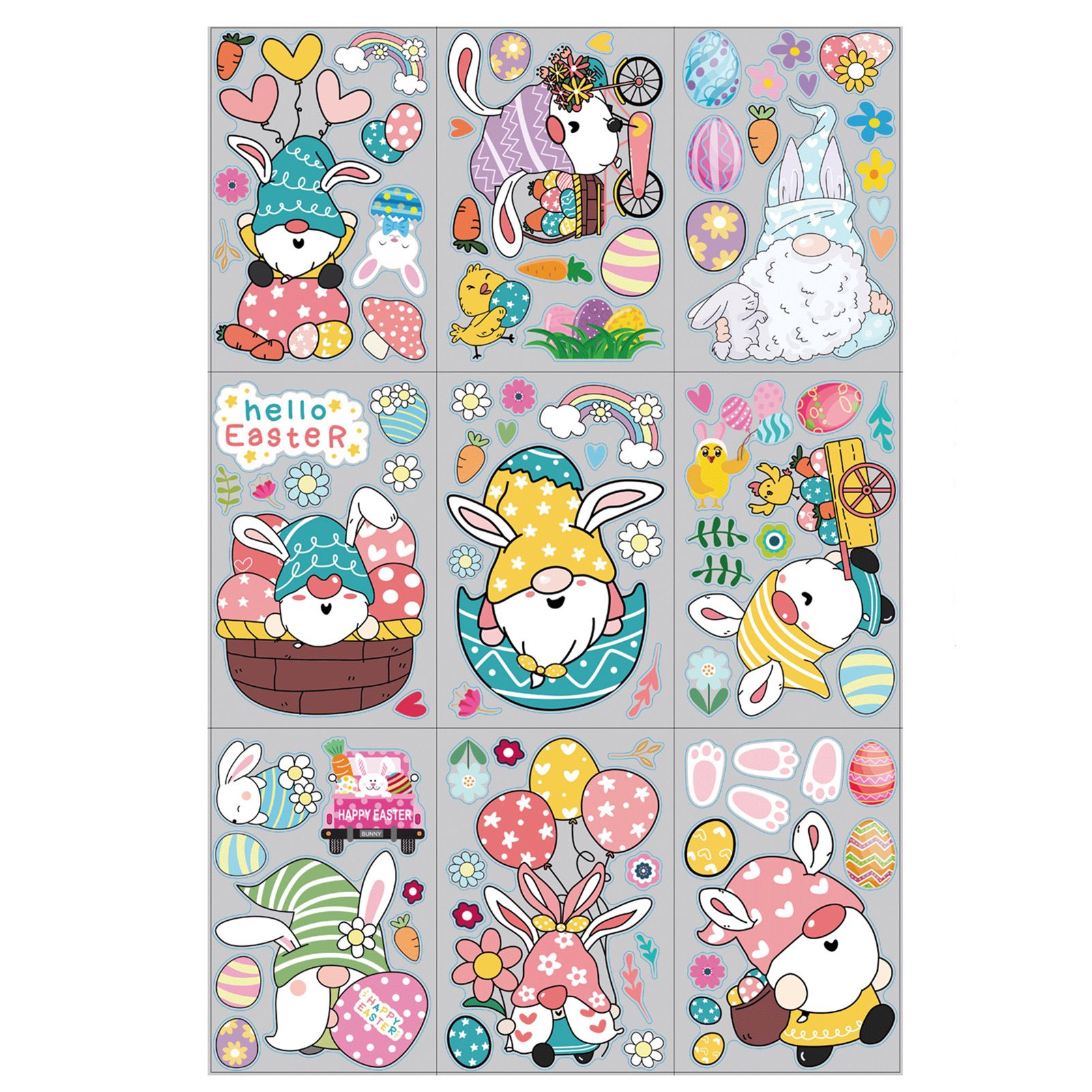 Electrostatic Sticker Eco-friendly Easter Window Clings Eggs Gnome Stickers