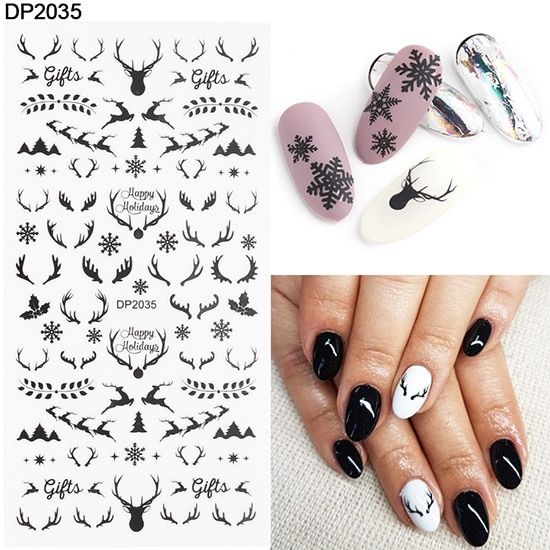 1pcs 5D Black Nail Stickers Sliders Snowflake Leaves Nail Art Decals Foils Christmas Designs Manicure Decorations NTDP2026-2036