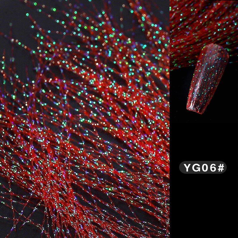 New Fashion Fluorescent Thread Nail Sticker Laser Glitter Mesh Net Line Tape Holographic 3D Silk Foils Nail Art Decorations