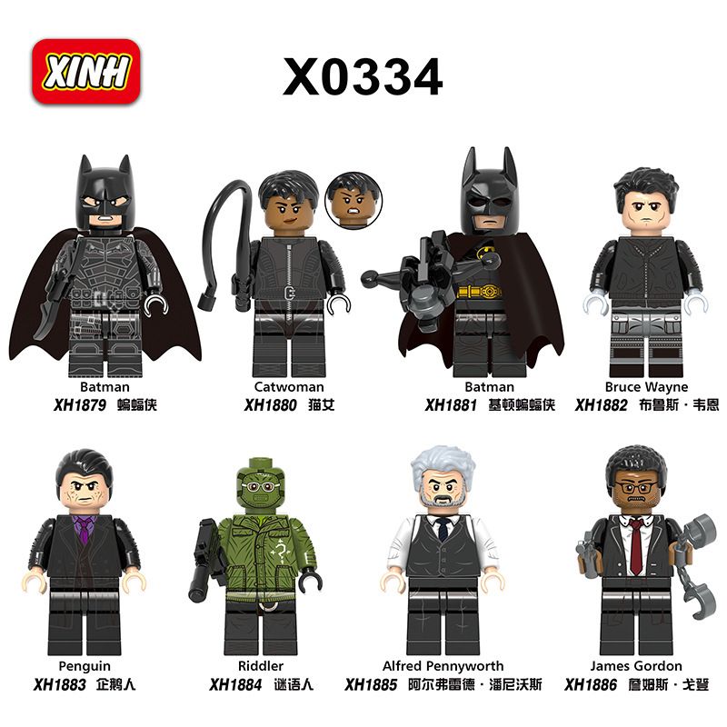 8pcs/set Marvel Batman Action Figures Catwoman Bruce Wayne Penguin Riddler James Gorden Brock Building Blocks Bricks For Children Gift Toys X0334