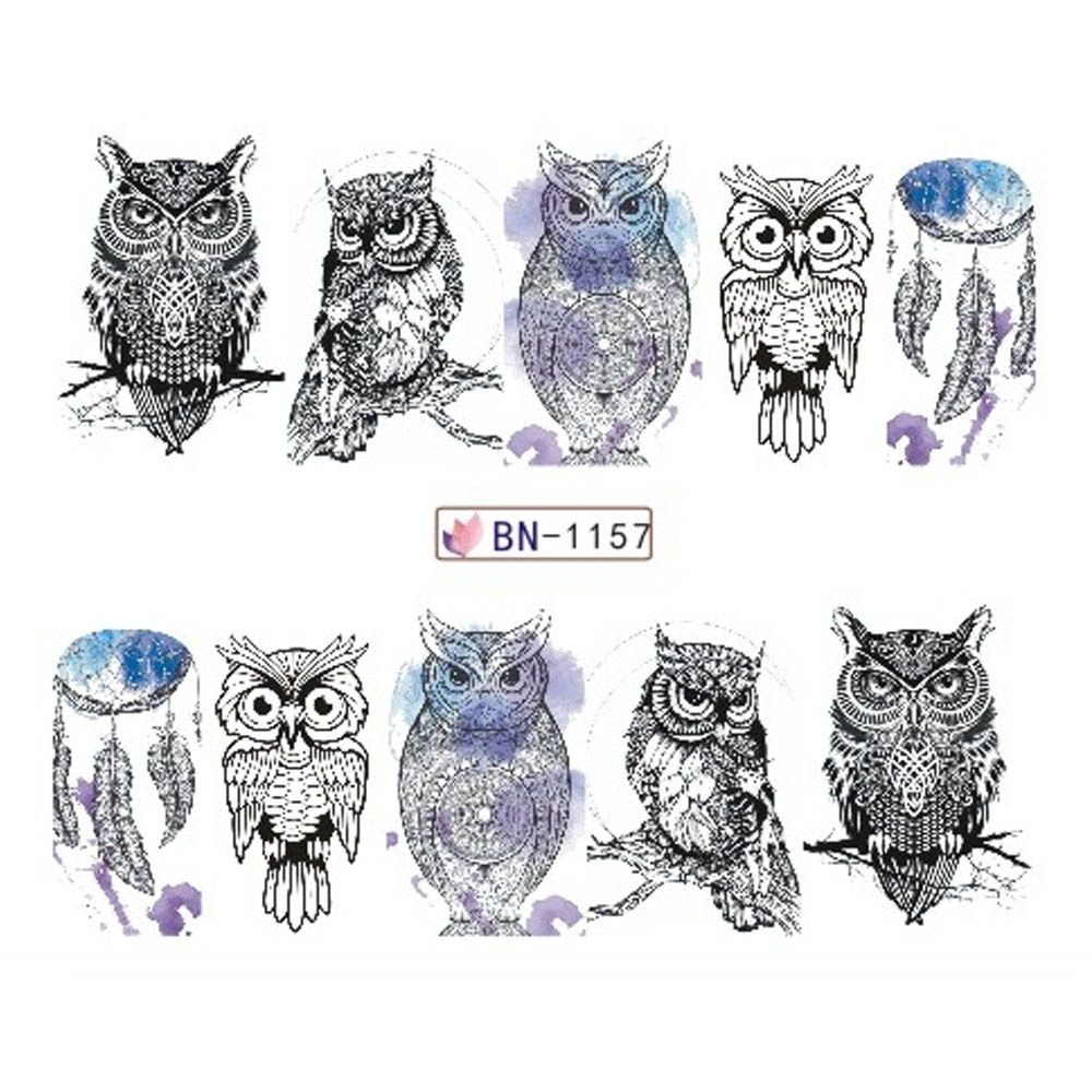 1pcs Water Transfer Decals Cute Owl Cartoon Nail Art Slider Stickers Decoration Wraps Tool Manicure Watermark Foil JIBN1153-1164