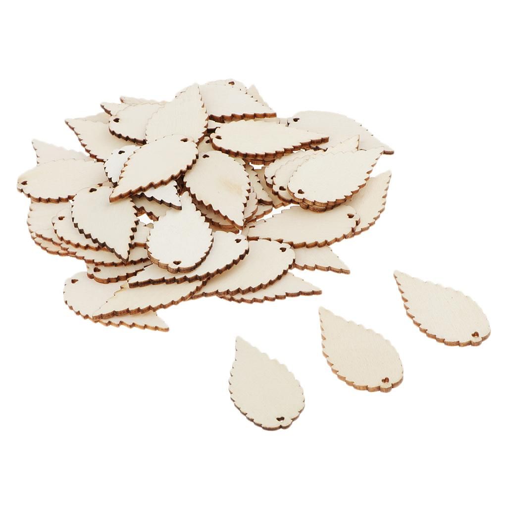 2X 50Pcs Natural Wood Wooden Leaves Cutouts Slices for Cards Making Decorations