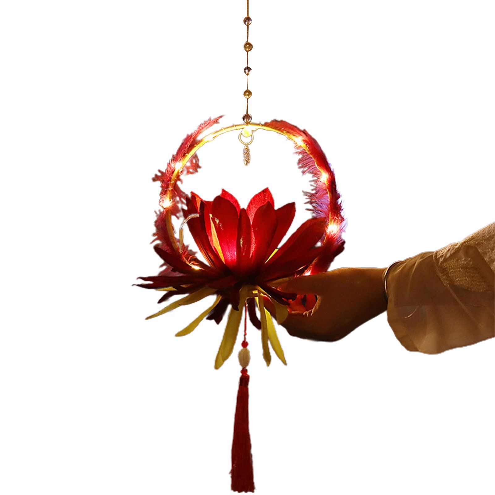 Chinese Lotus Lantern Assembly Easily Cognitive Ability Stylish Feather Mid-Autumn Festival Handmade Light for Outdoor