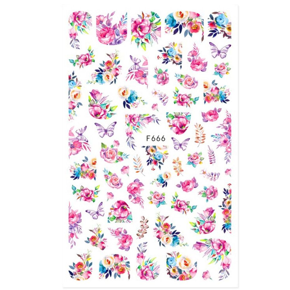 3D Flowers Leaf Nail Art Sticker National Flag Slider Butterfly Rose British American Flag Decal Full Wrap Decoration SAF662-671