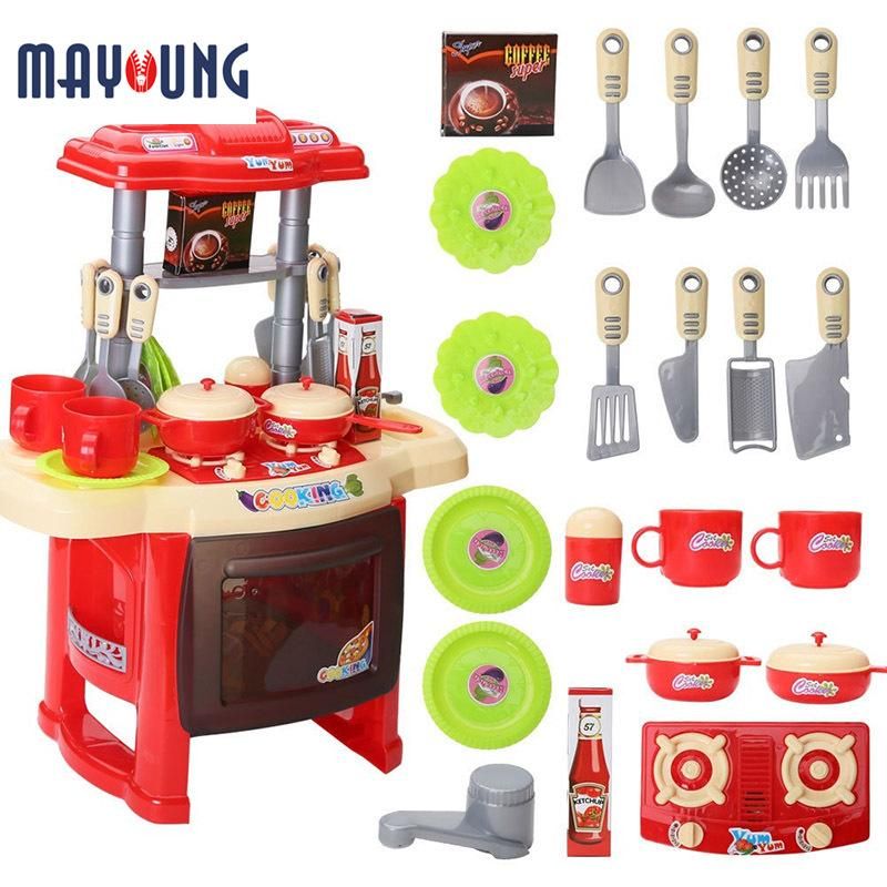 Mayoung Kids Kitchen Cooking Pretend Role Play Toy Set with Light Sound Effect