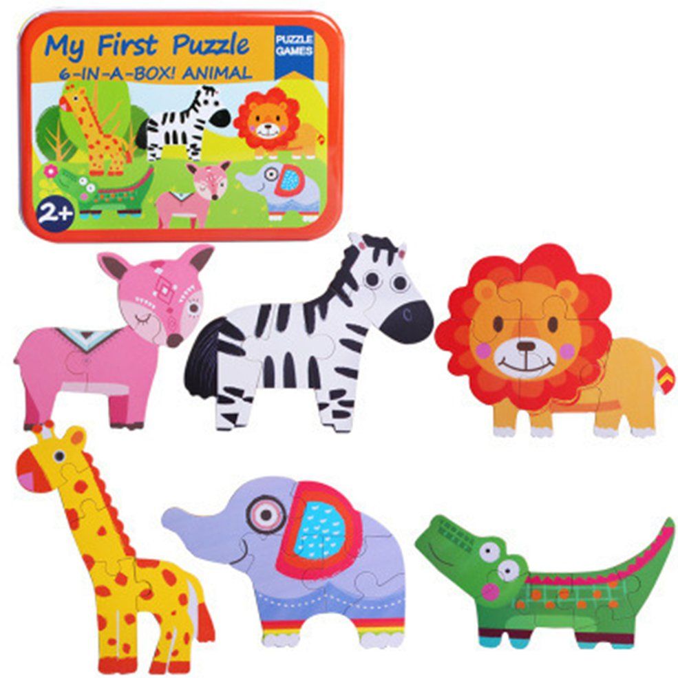 Wooden Children's Cartoon Animal Traffic Puzzle Cartoon Animal Toy Puzzle Toy