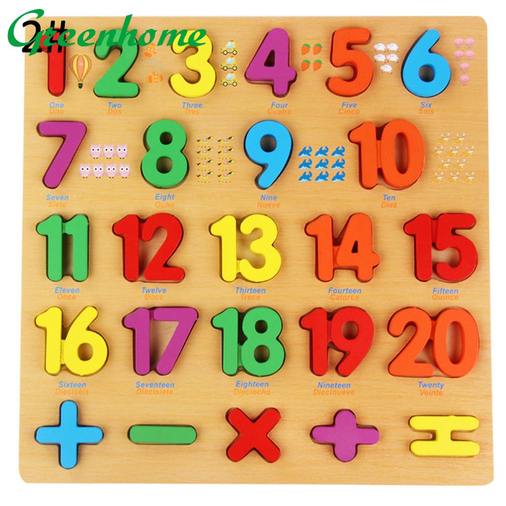 Greenhome Children Early Education Wooden Puzzle Hand Grasping Number Alphabet Board Toy