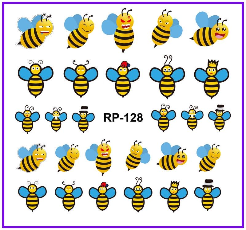 UPRETTEGO NAIL ART BEAUTY NAIL STICKER WATER DECAL SLIDER CARTOON INSECT HONEY BEES FLOWER SWEET HEARTS APIS APIDAE RP127-132