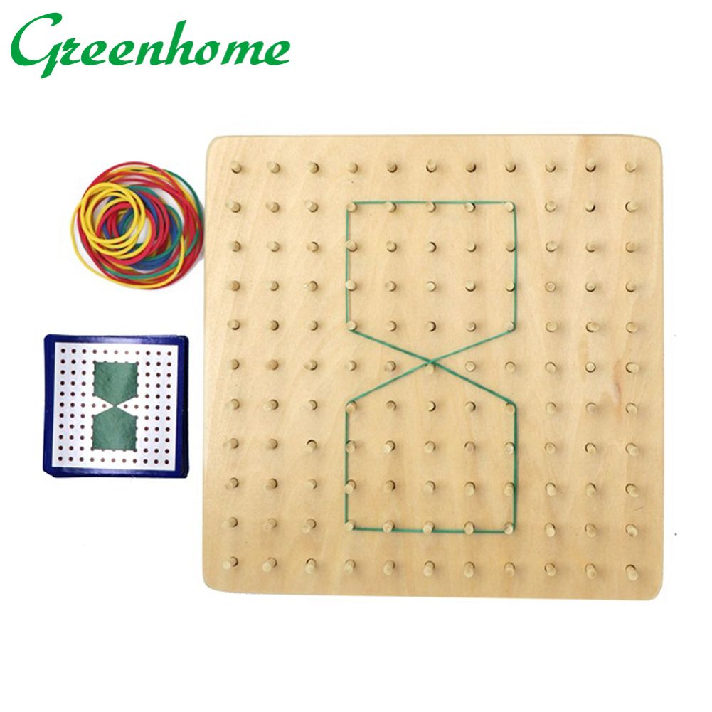 Greenhome Wooden Rubber Tie Nail Geoboard with Cards Geometry Learning Education Kids Toy