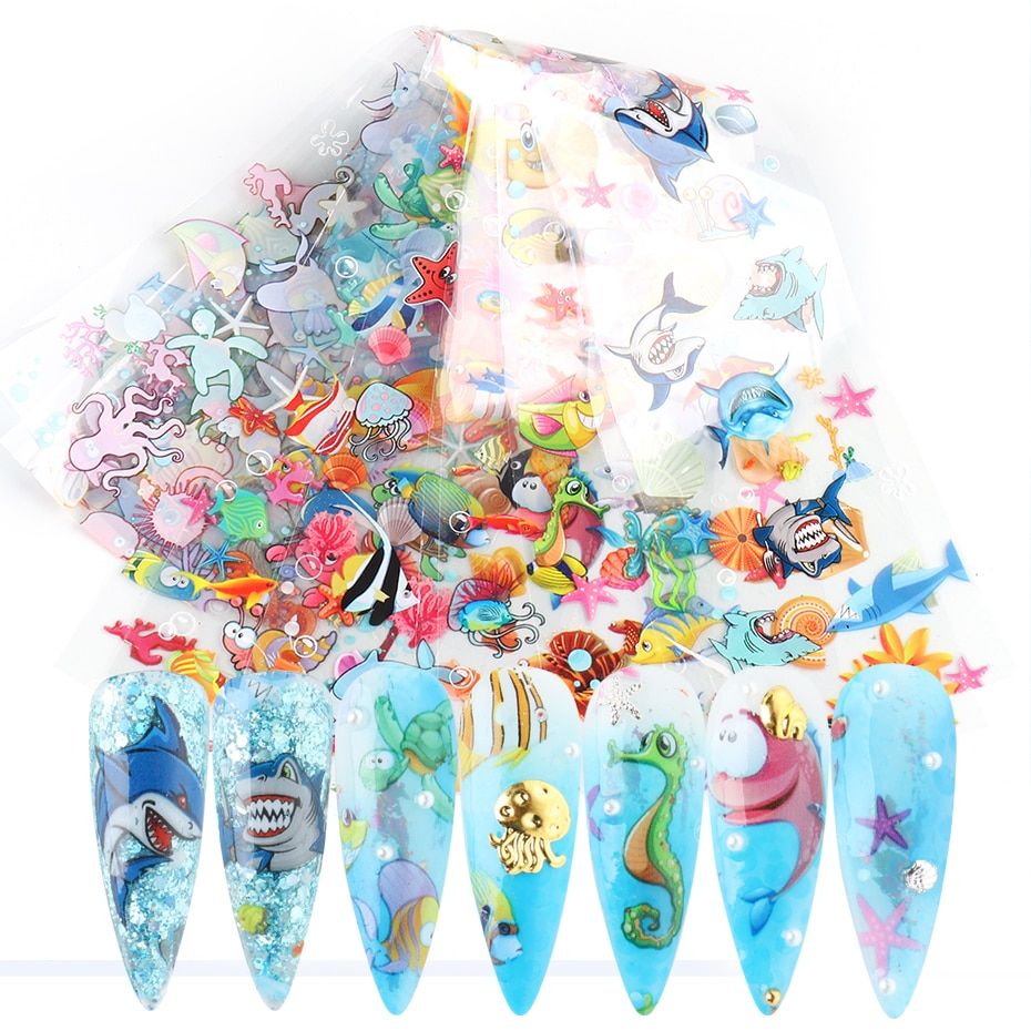 10pcs Colorful Scrawl Nail Stickers Nail Art Transfer Foil Cool Painting Flower Adhesive Wraps Decal Manicure Accessories CH4122