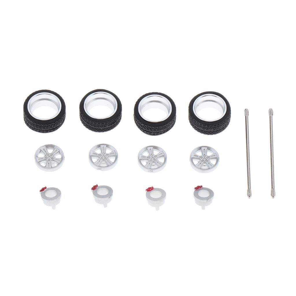 3x1/64 Scale Alloy Wheels Rubber Tyres Set Diecast Car Truck Replacements 8202