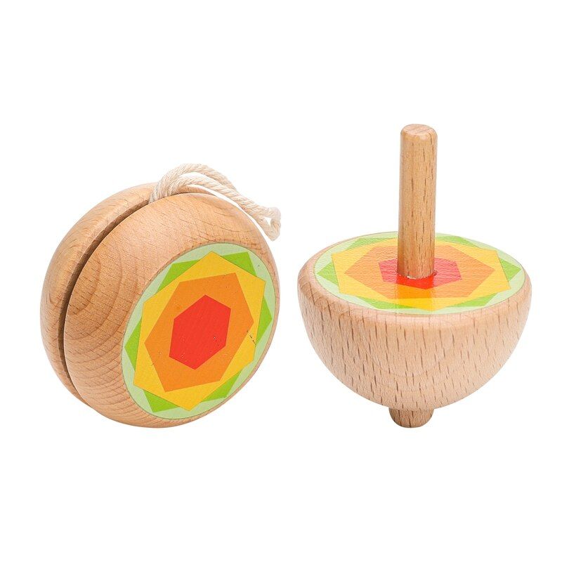 2 Pcs Wooden Toy Spinning Tops Yo-Yo Funny Gyro Colorful Beyblade Toy Spinning Top Classic Toy Beyblade Burst Toy for Kids
