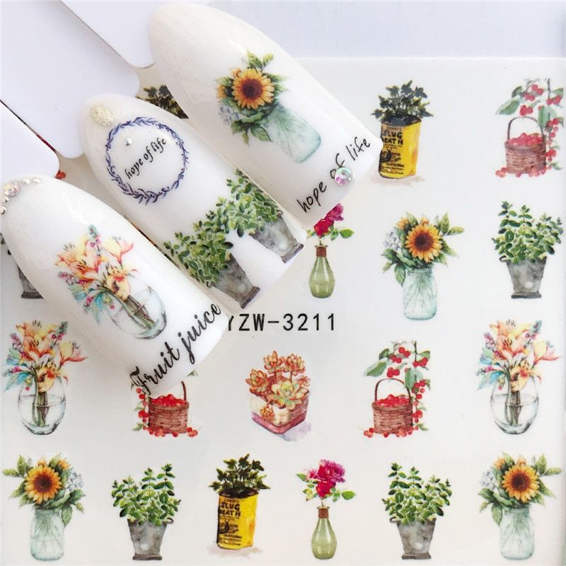 YWK 1 PC 2020  Styles Nail Sticker Water Decals Paper Crane/ Flower / Cat Transfer Nail Art Decoration