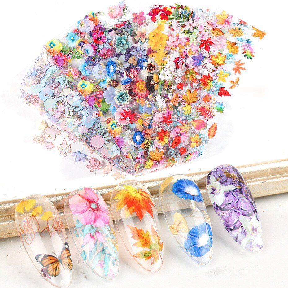 10pcs Gradient Fire Flame Nail Foil Sticker For Nails Transfer Starry Sky Paper New Year Design Manicure Decoration SA2104