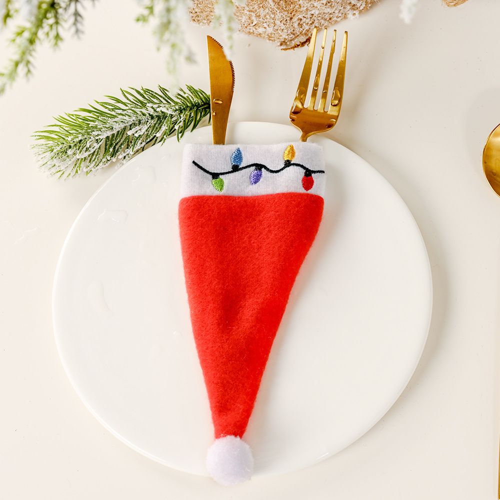 Christmas Decor Tableware Knife Fork Set Christmas Storage Tool Santa Hat Decoration brand new and high quality