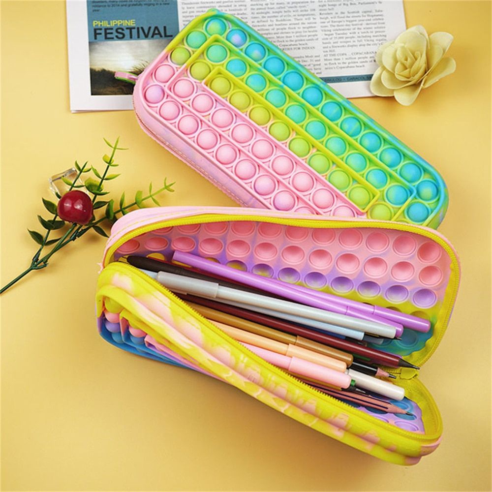 Silicone Purse Push Pop Bubbles Simple Dimple Stationary Bag Popper Sensory Poppet Pencil Case Fidget Toys