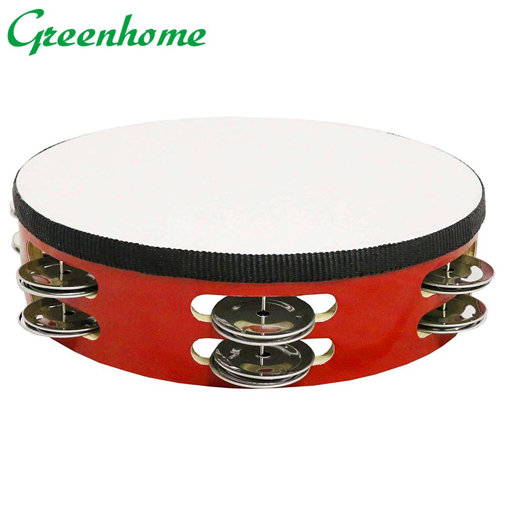 Greenhome 6/7/8inch Wooden Tambourine Drum Toy Round Percussion Musical Beat Instrument