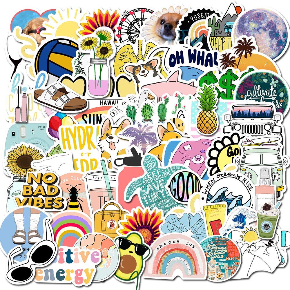 100pcs  Vinyl Cute Nature VSCO Girl Stickers for Water Bottles Waterproof Aesthetic Stickers for Girls for Laptop Phone Car