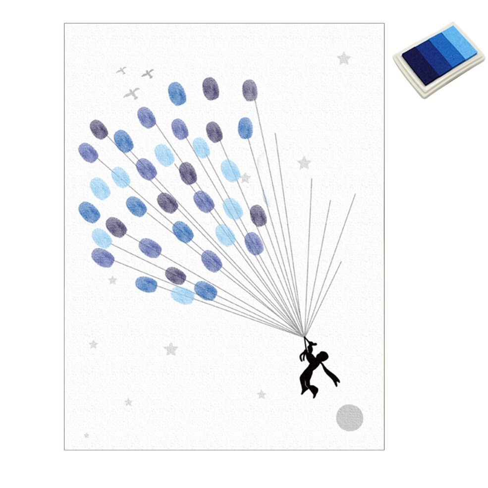 MA Unique Wedding Fingerprint Air Balloon Signature Guest Book With Ink Pad