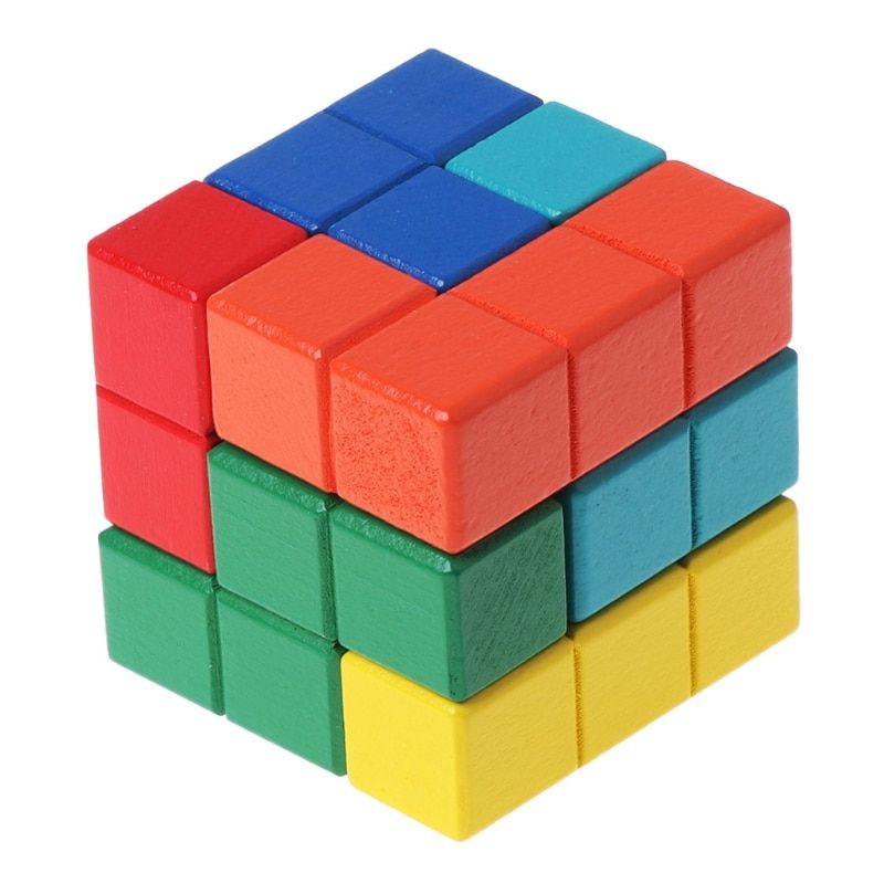 Tetris Magic Cube Multi-color 3D Wooden Puzzle Educational Brain Teaser Game Y4UD