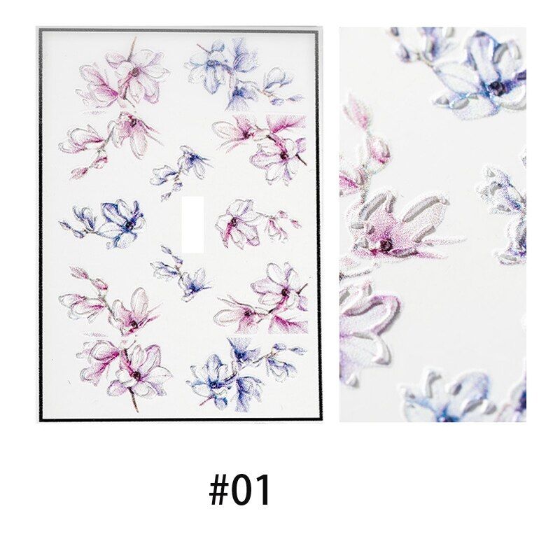 1pc 3D Acrylic Engraved Flower Nail Sticker Embossed Flower Nail Water Decals Empaistic Nail Water Slide Decals Fashion Nails