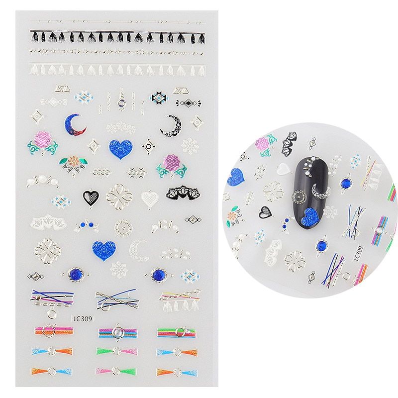 1Pcs 3D Nail Sticker Colorful Glitter Flower Geometry New Slider for Manicure Decoration Tips Nail Art Adhesive Decals
