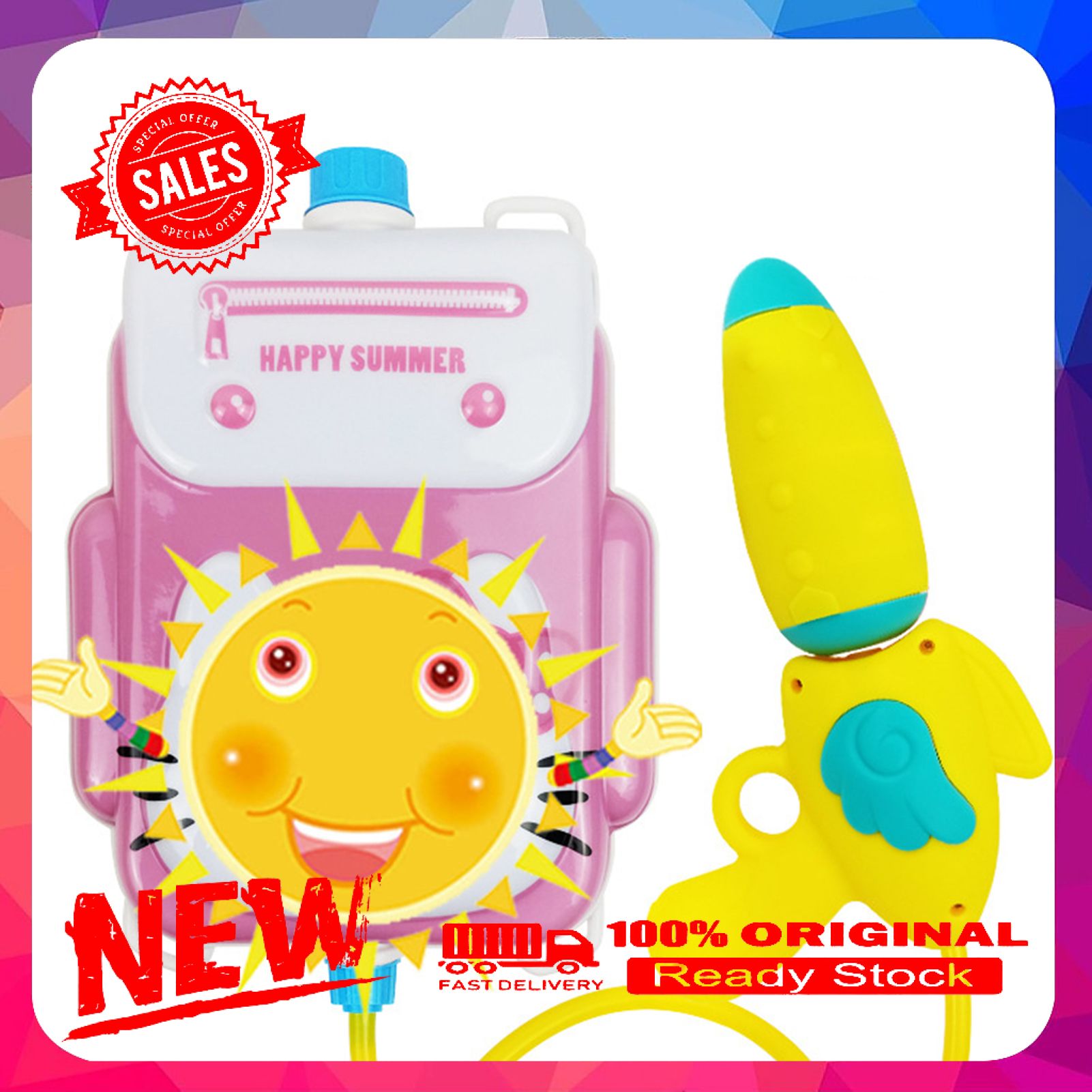 1.5L Pulling Type Water Spray Backpack Long Shooting Range Plastic Cartoon Animal Pattern Water Fight Toy for Kids