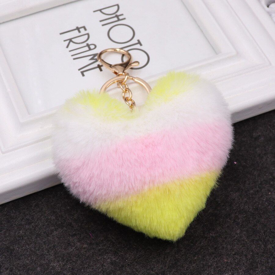 23 colors plush keychain imitation wool rabbit fur fluffy heart-shaped pom-pom ladies backpack pendant gift 10-14cm WJ239