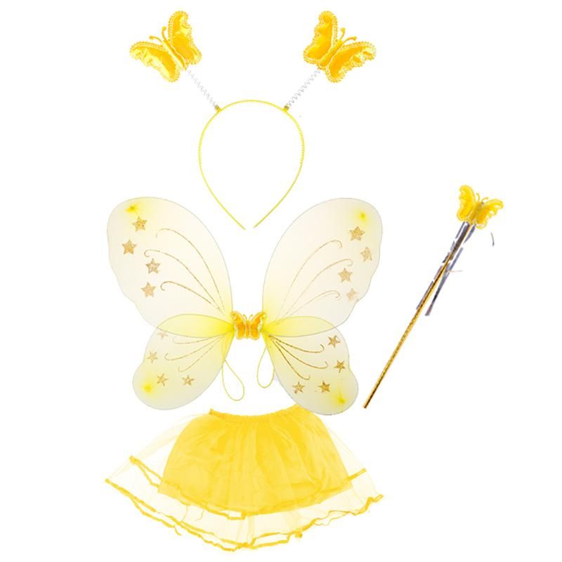 4Pcs Butterfly Wings Wand Headband Skirts Kids girls Festival Party Decoration