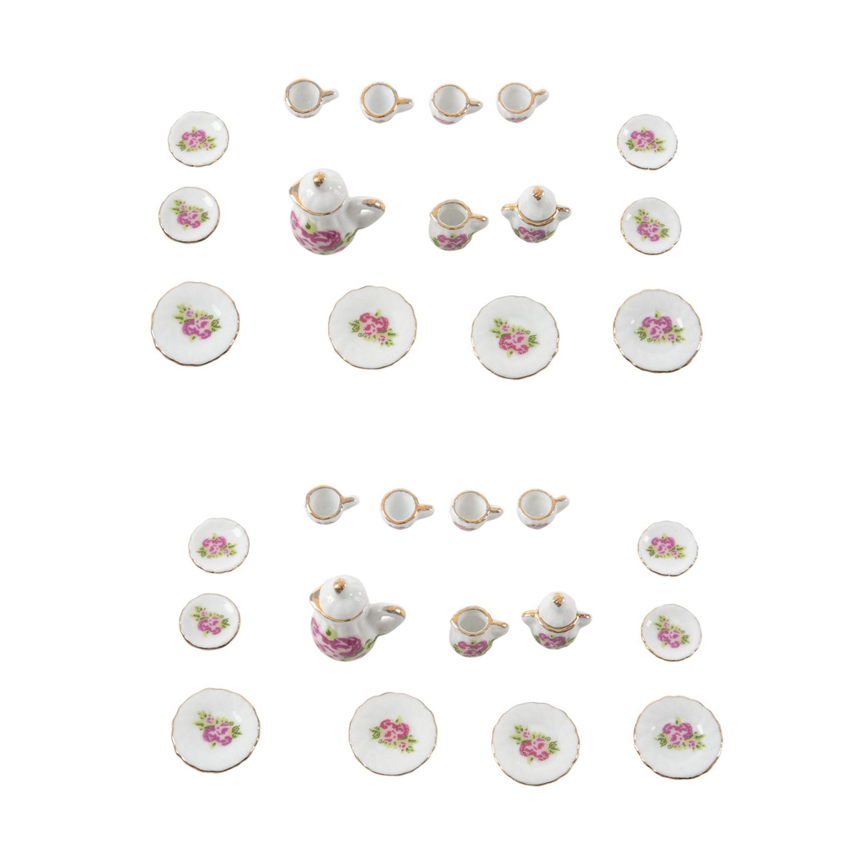 30 pieces Porcelain tea set Dollhouse miniature foods Chinese rose dishes cup
