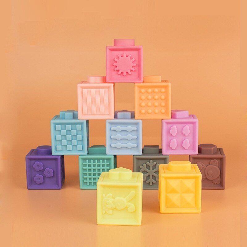 10pcs/set Baby Grasp Toy Building Blocks 3D Touch Hand Soft Balls Baby Massage Rubber Vinyl Teethers Squeeze Toy Bath Ball Toys
