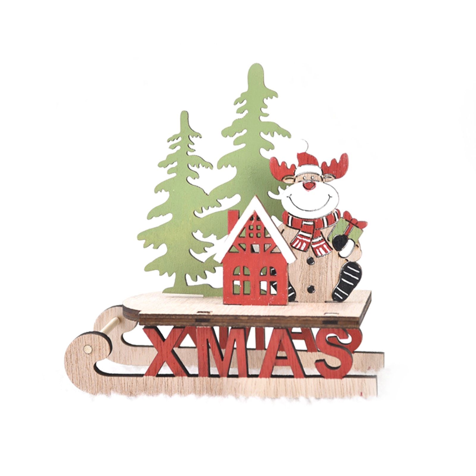 Cute Wood Sleigh Santa Claus Snowman Shape DIY Display Mold Christ Decor