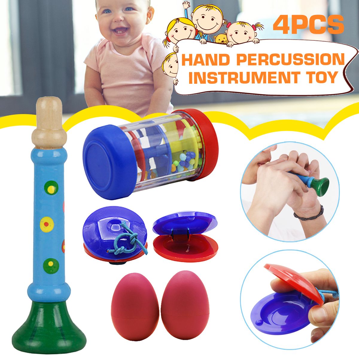 Amusing 4PCS Percussion Set Kids Toddlers Musical Toys Band Rhythm Kit Instruments for Preschool Educational
