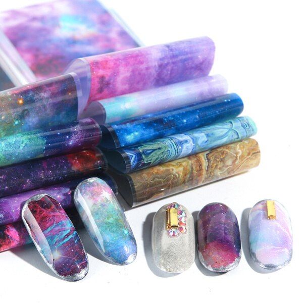 10pc Lacer Fish Scale Foil for Nails Sliders Marble Transfer Stickers Paper New Year's Art Decal Nails Accessories NF9114