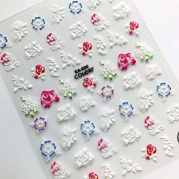 3D Acrylic Engraved flower Nail Sticker pretty girl Rose flower bird  Water Decals Empaistic Nail Water Slide Decals Z0112