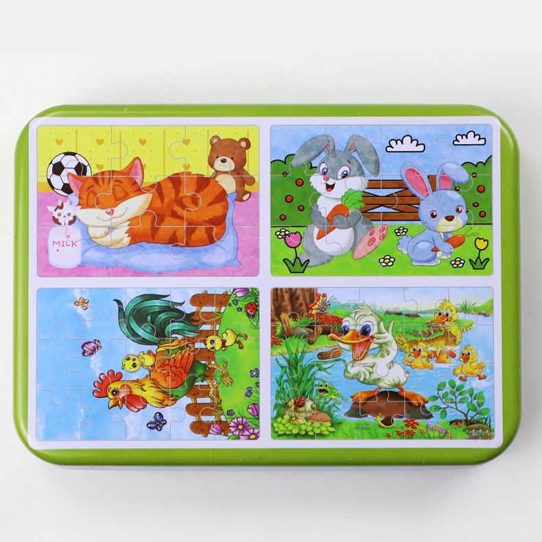 4-in-1 Wooden Puzzle Cartoon Pattern 3D Jigsaw Mental Development Early ldhood oys